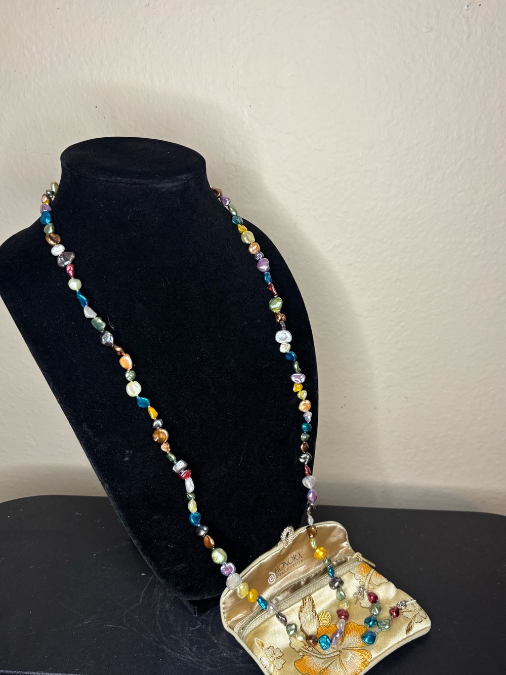 Honora Multicolor Beaded Pearl Necklace with Embroidered Pouch